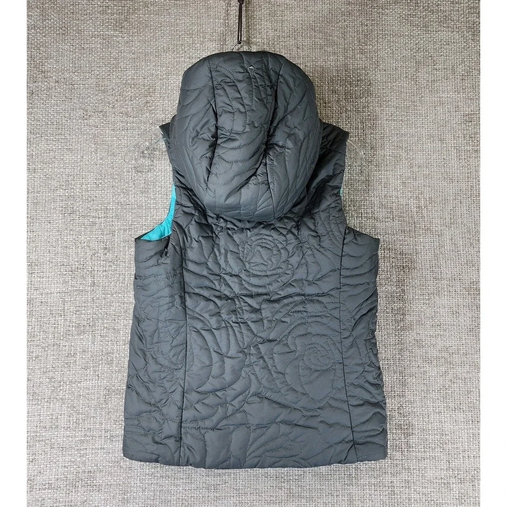 Ivivva by Lululemon Reversible‎ Hooded Puffer Vest Girls 14 Aqua Gray Quilted